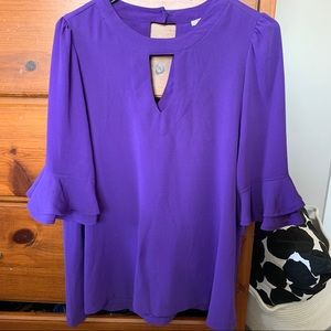 Purple chiffon keyhole bell sleeve blouse